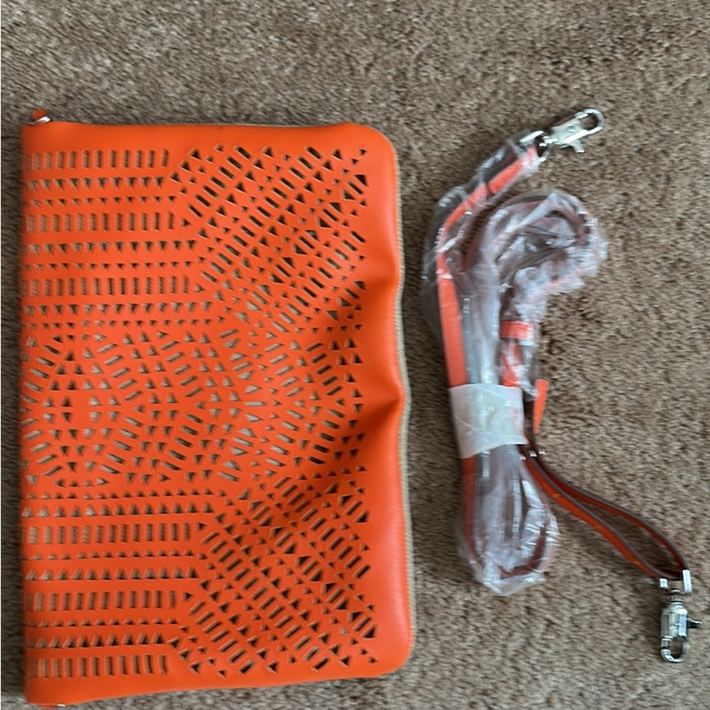 Orange Perforated Clutch with Strap